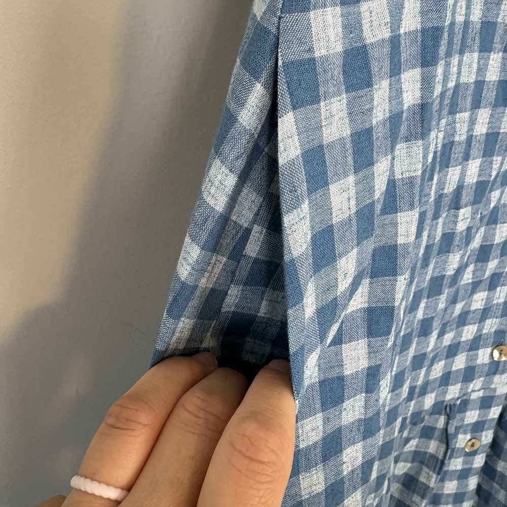 Lintico 100% Linen S Sleeveless Midi Dress Gingham Check Button Down Lagenlook - Picture 5 of 7
